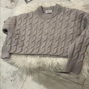 Babaton Taupe Cable Knit crop Sweater